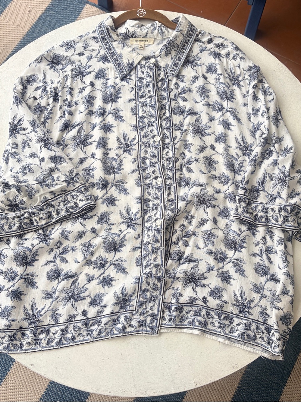 Max Studio White Shirt with Blue Floral Print